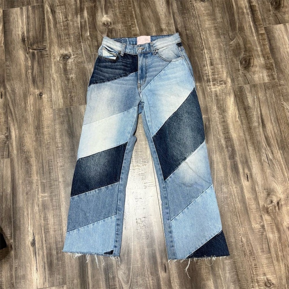 Revice Women's 90's Baby Patchwork High‎ Waist Jeans Size 26 Blue Denim